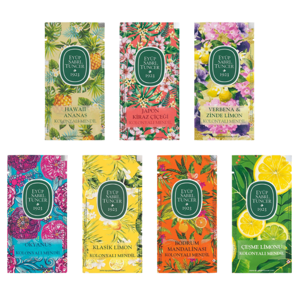 Eyüp Sabri Tuncer Lingettes à l'Eau de Cologne 7 Parfums fleur de cerisier citron classique ocean okyanus cesme limonu mandarine verbana limon ananas